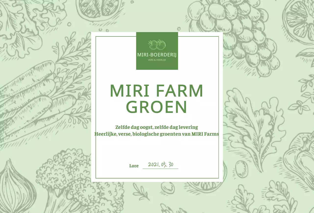 Ansichtkaart met illustraties van groenten in chartreuse