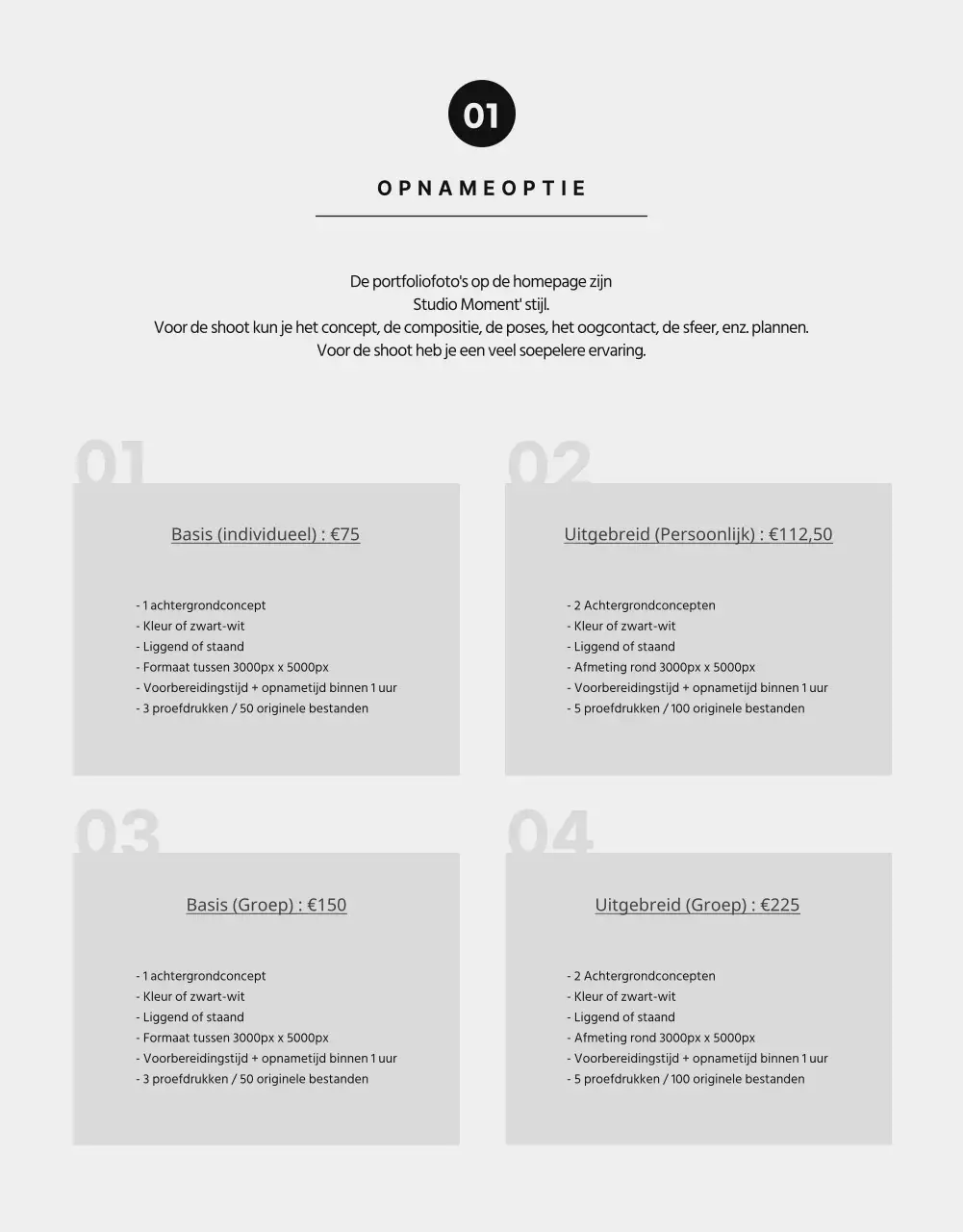 Fotostudio detailpagina met zwart-wit kleurtonen