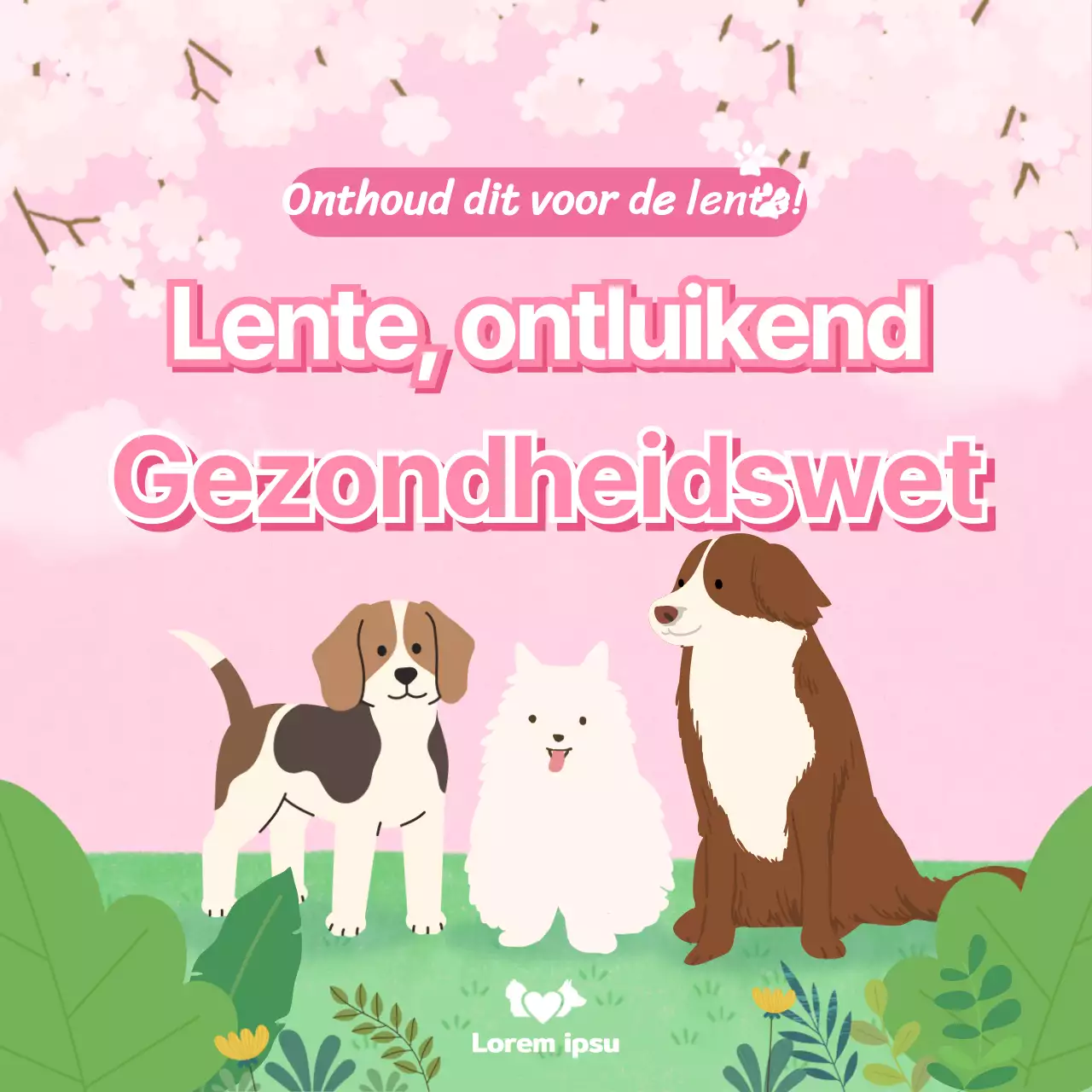 Een schattige puppy met een lenteachtergrond en gezondheidstips CardNews