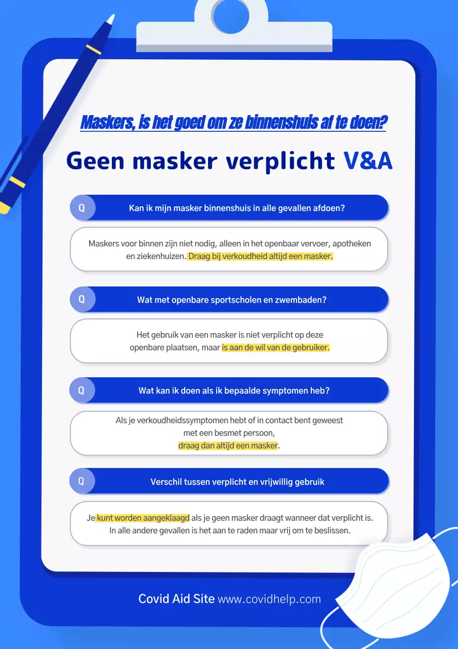 Heldere, geïllustreerde gids in blauw-gele aktetasstijl met alledaagse gezondheidsvragen en antwoorden