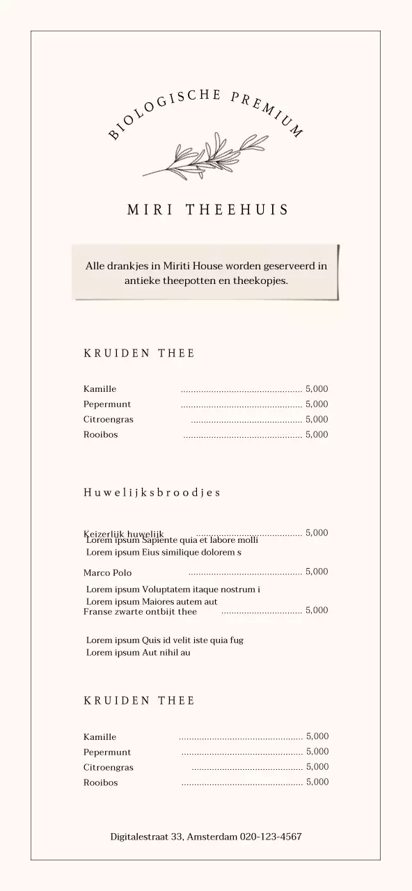 Emotioneel en eenvoudig café menubord in lichtbruin en zwart