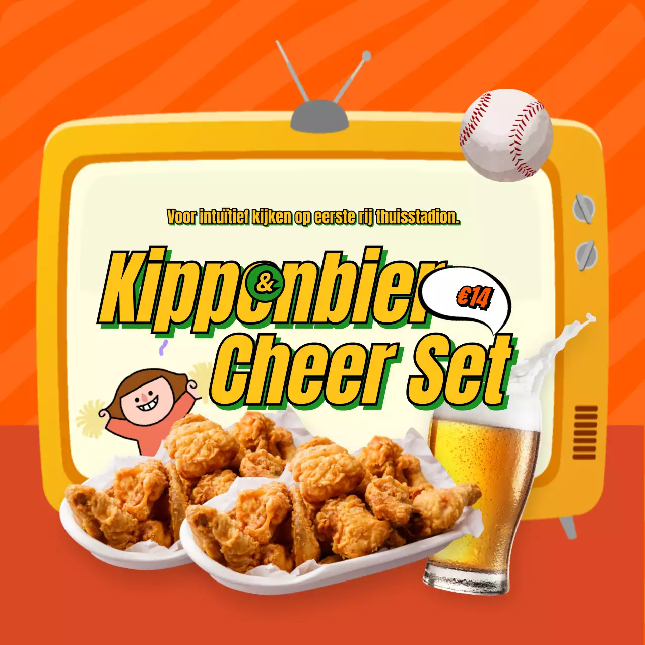 Promoot een leuke honkbal juichset in geel en oranje