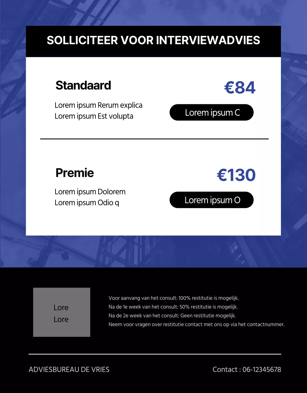 Blue and Monotone sollicitatiegesprek detailpagina