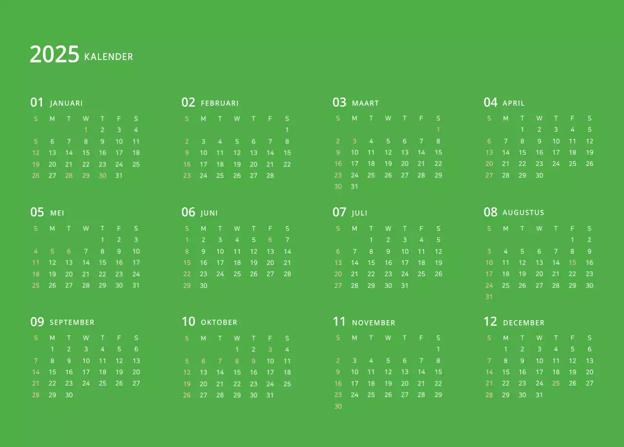 Veelkleurige geïllustreerde kalender