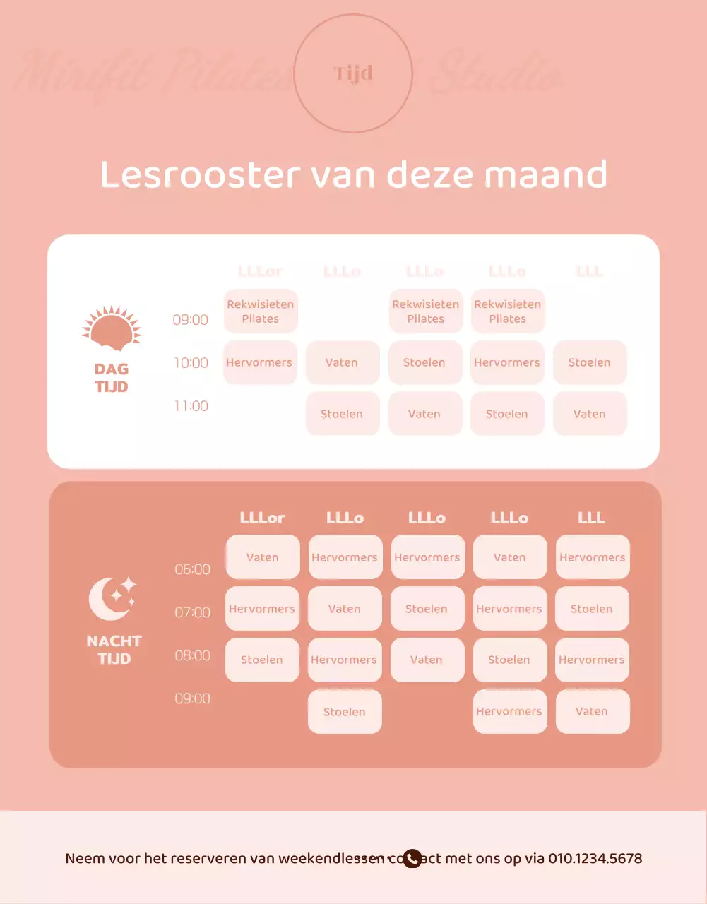 Pitch monotoon Pilates promotiethema met strakke illustraties en afgeronde vormen