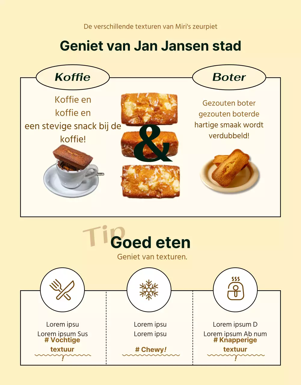Presenteer dessertinformatie in een trendy café-achtig ivoorkleurenschema