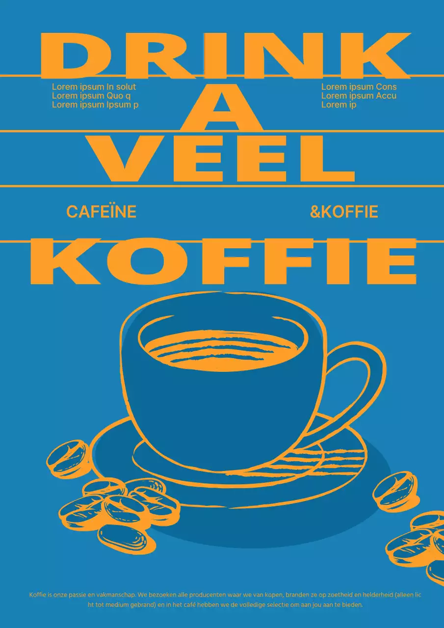 Blauwe en gele café etalage poster