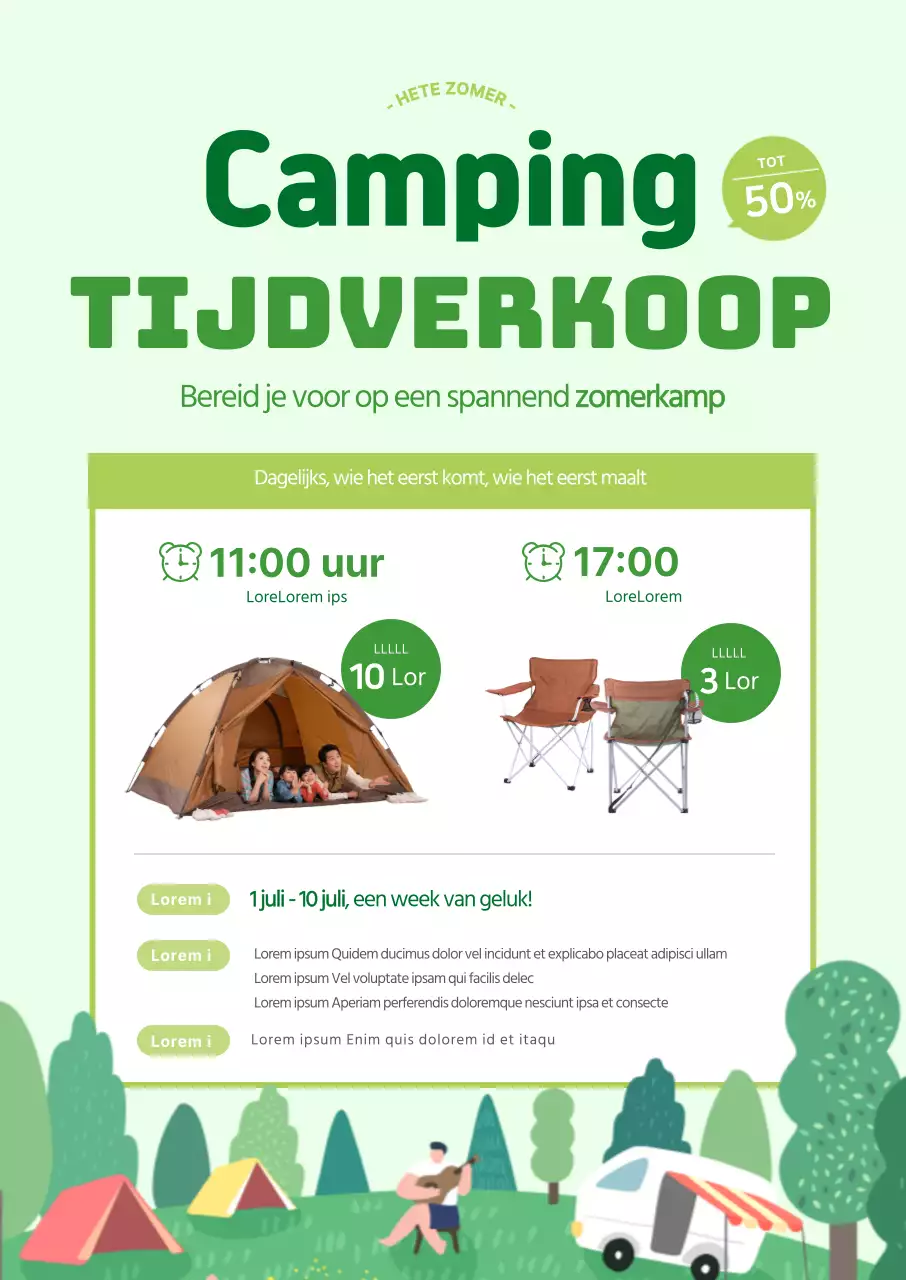 Lime groene camping verkoopposter