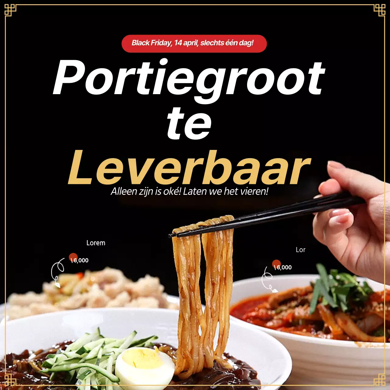 Zwarte dag Honbap Solo Jajangmyeon evenement in zwart en geel