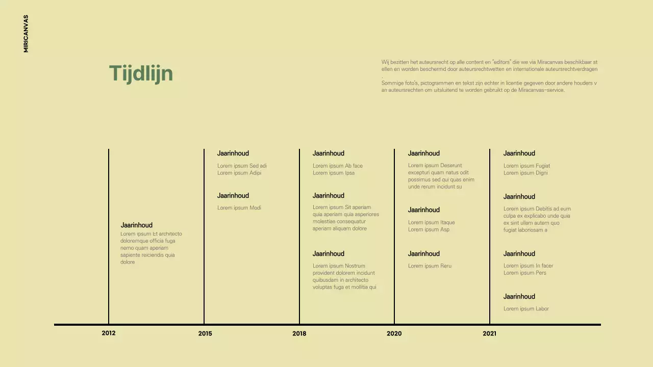 Een eenvoudige tijdlijn in olijfgroen