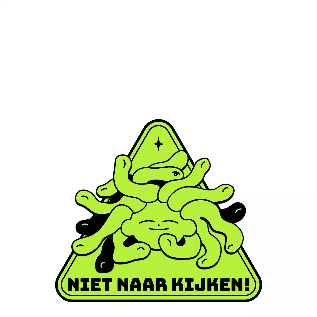 Schattig en hip Medusa personage in illustratiestijl gepersonaliseerde merchandise in limoengroen en zwart.