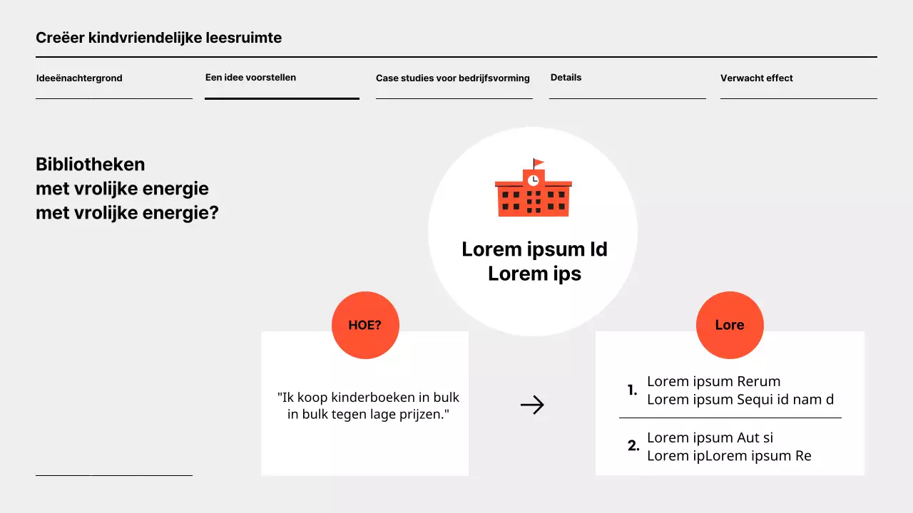 Simpel oranje en grijs idee om bibliotheek nieuw leven in te blazen