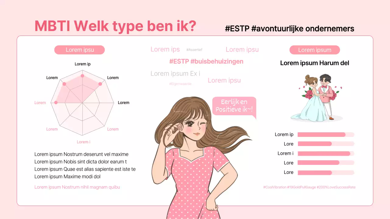 MBTI in roze: Welk type ben ik? Zelfintroductie infographic ESTP