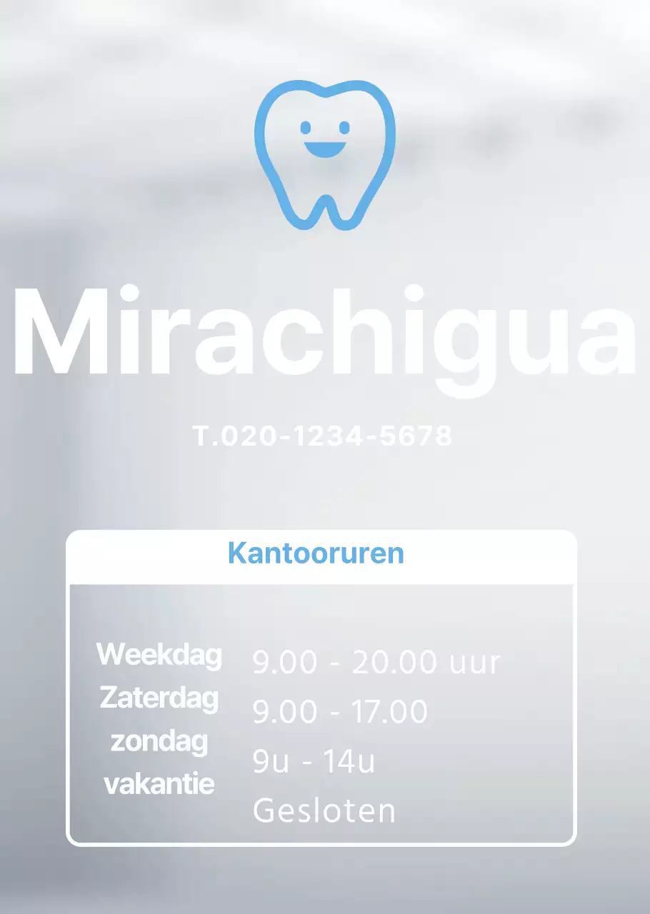 Lichtblauwe tandartslogo kantooruren poster voor kliniek