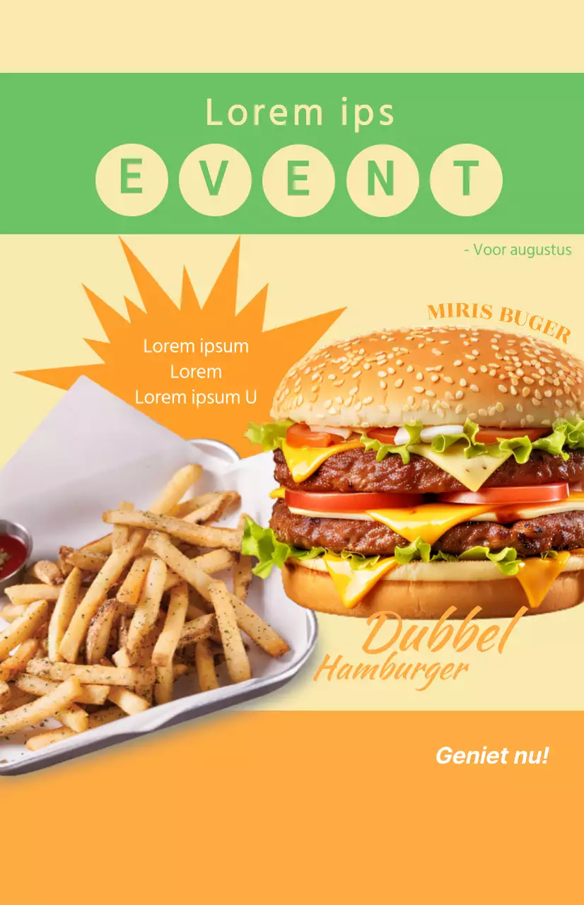 Menu launch window vlag met tekst in een grof lettertype over een oranje vierkant