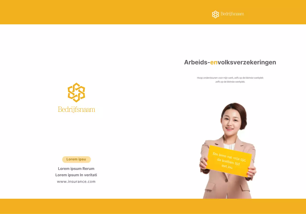 Een eenvoudige gele tekst en afbeelding ter promotie van het nationale verzekeringsstelsel.