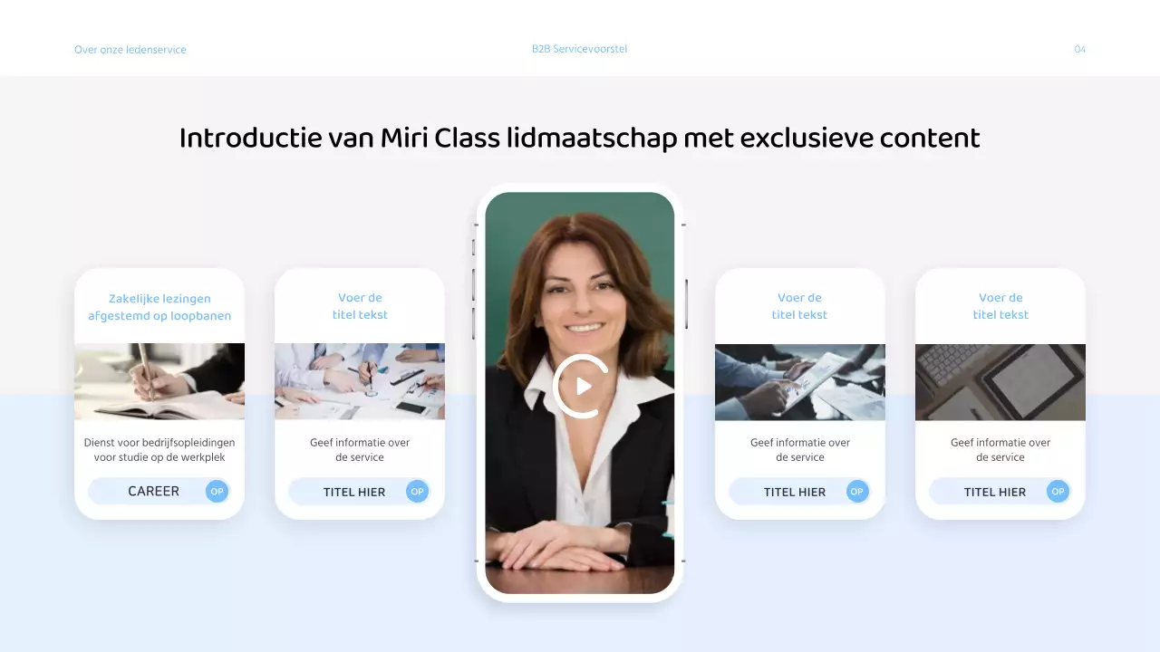 Voorstelpresentatie voor zakelijke diensten met een lichtblauw kleurenschema