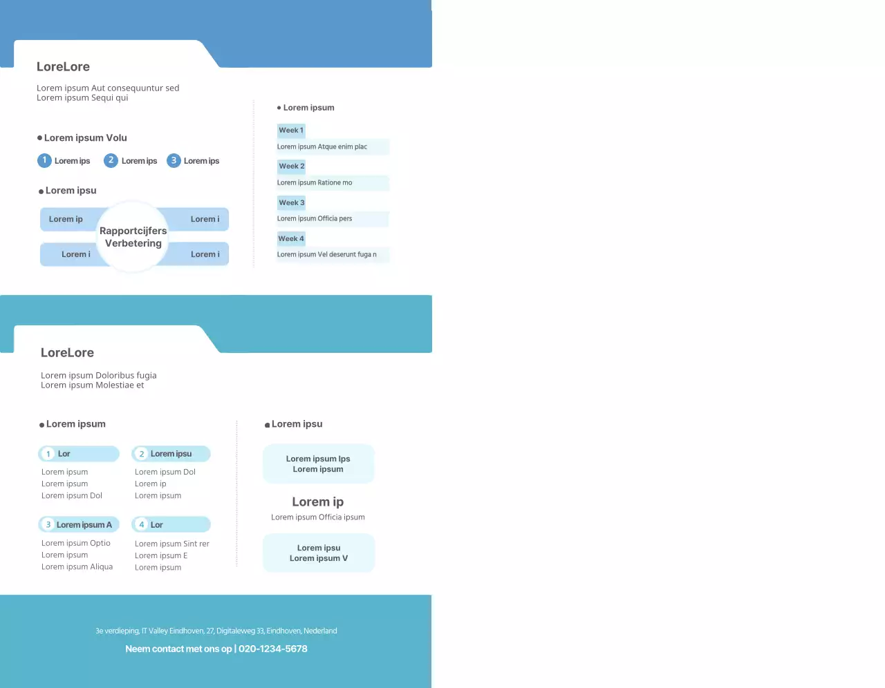 Eenvoudige lichtblauwe tekst en afbeeldingen om de Lizian School academie te promoten.