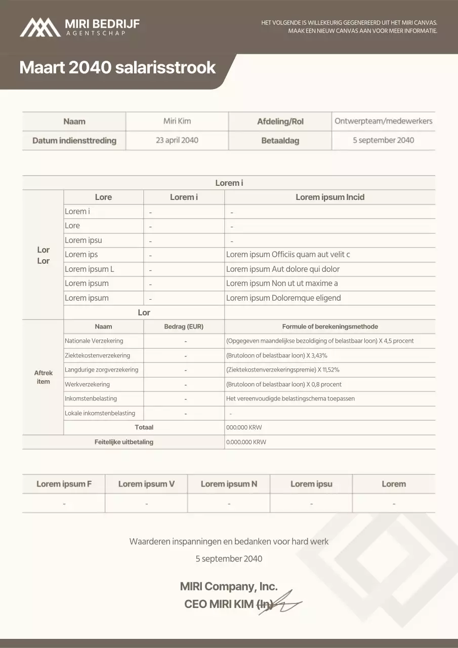 Ivoorbruine eenvoudige salarisstrook documentatie