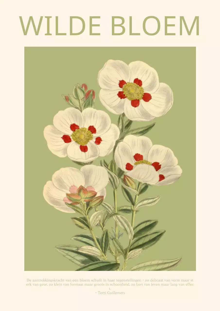 Vintage verticale poster met bloemen in beige en limoengroen
