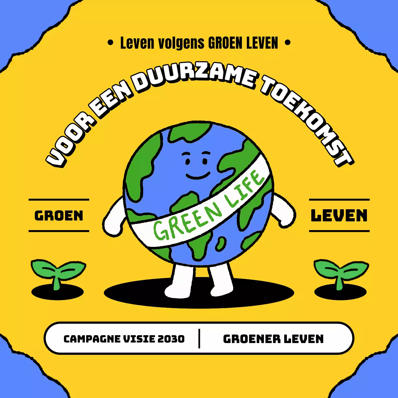 Geel Blauw Schattig en Aardvriendelijk Promoot de Green Life Campagne
