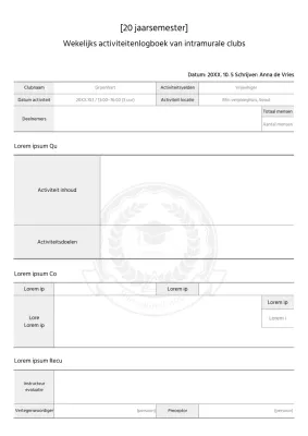 Zwart-wit schoolclub wekelijks activiteitenlogboek