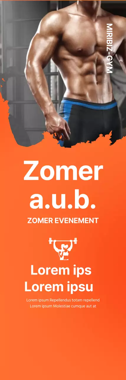 Promotionele banner voor een open evenement van een sportschool met een oranje achtergrond