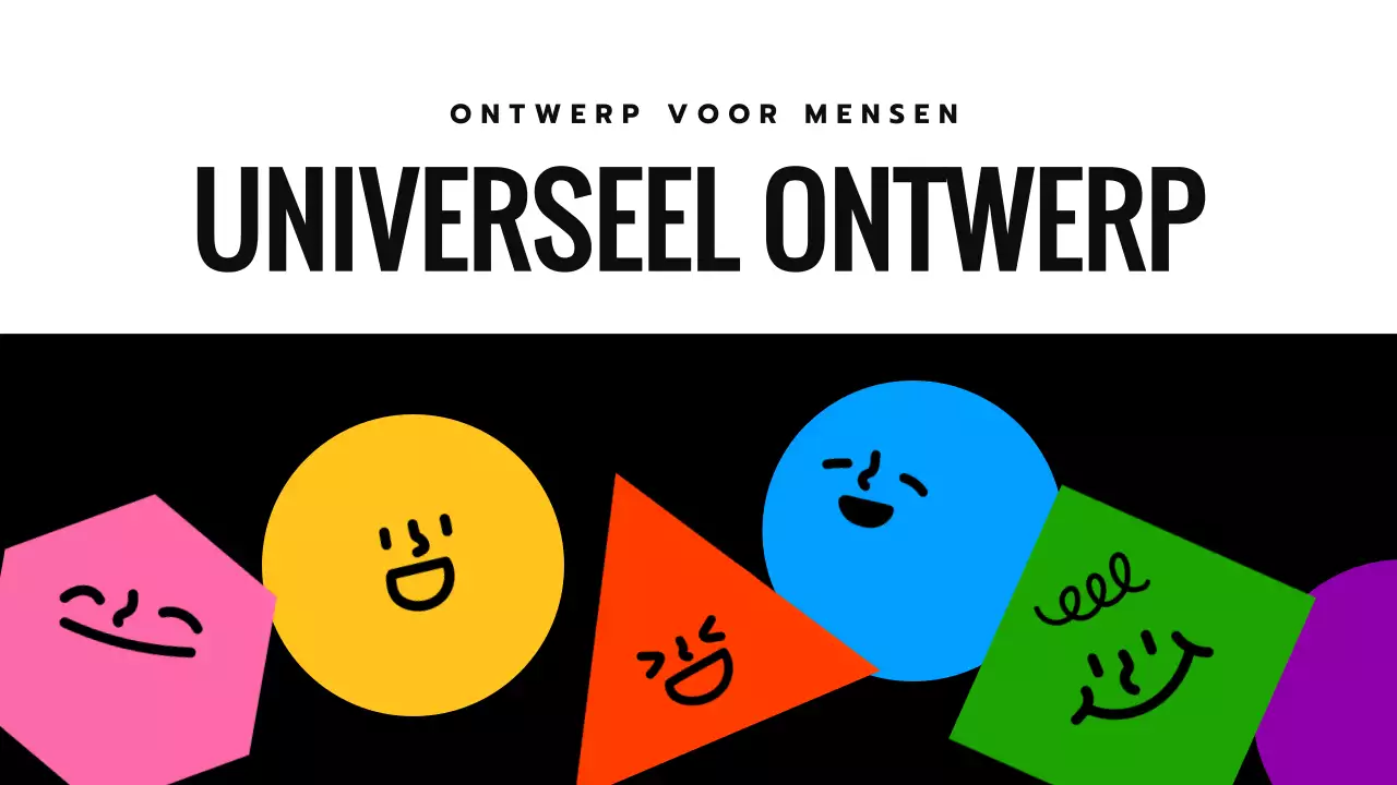 Inleiding tot Universal Design met zwarte en gele kleurrijke expressieve vormen