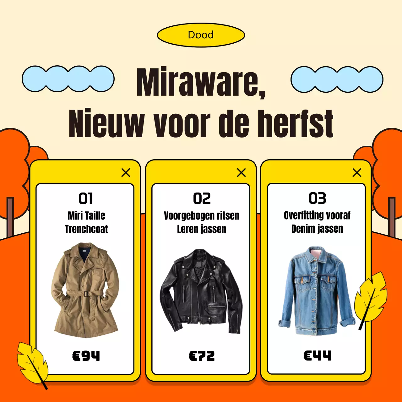 Promoot een eenvoudig najaarsevenement in een winkelcentrum in oranje en geel