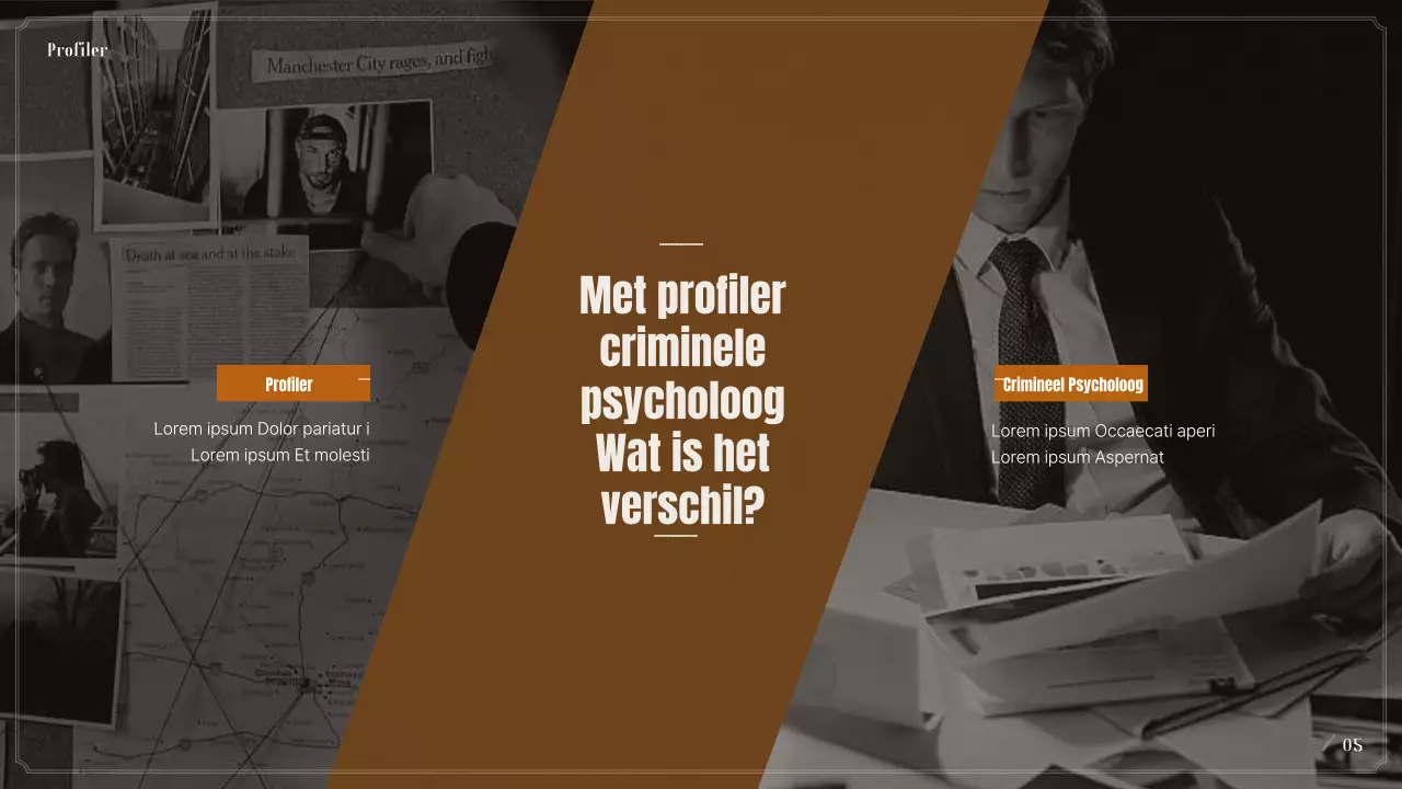 Presentatie over criminele psychologische profilering in zwart en beige