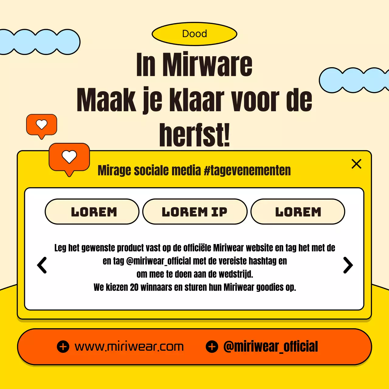 Promoot een eenvoudig najaarsevenement in een winkelcentrum in oranje en geel