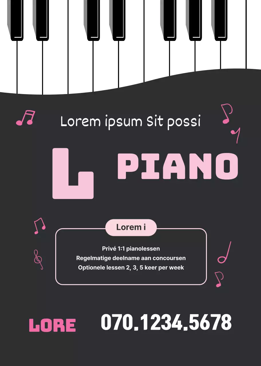 Zwart-wit toetsenbord illustratie muziekschool promotie