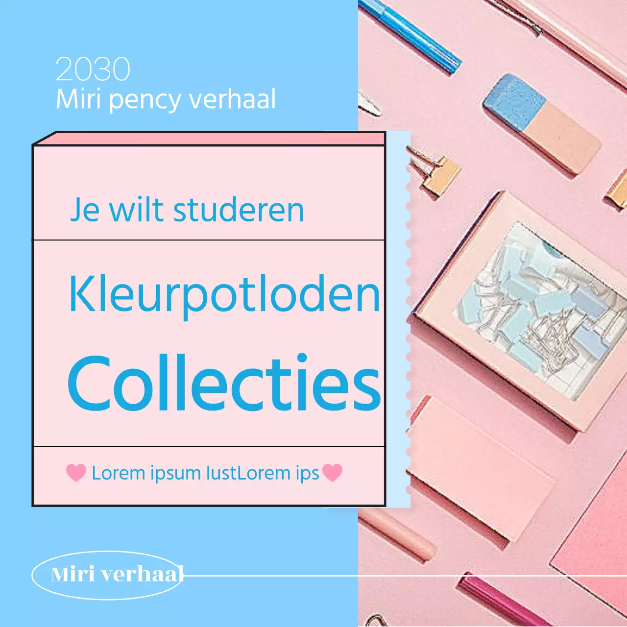 Gids voor de blauwe en roze collectie schrijfwaren