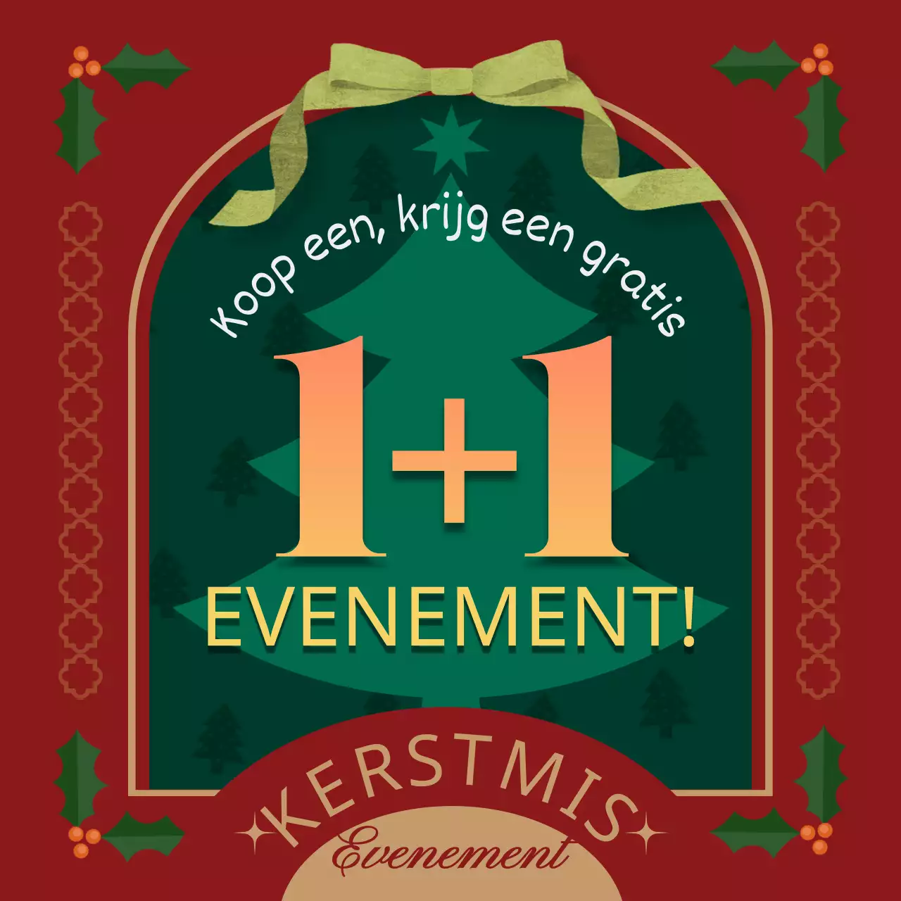 Een kerst koop er één gratis evenement in contrasterend groen en rood
