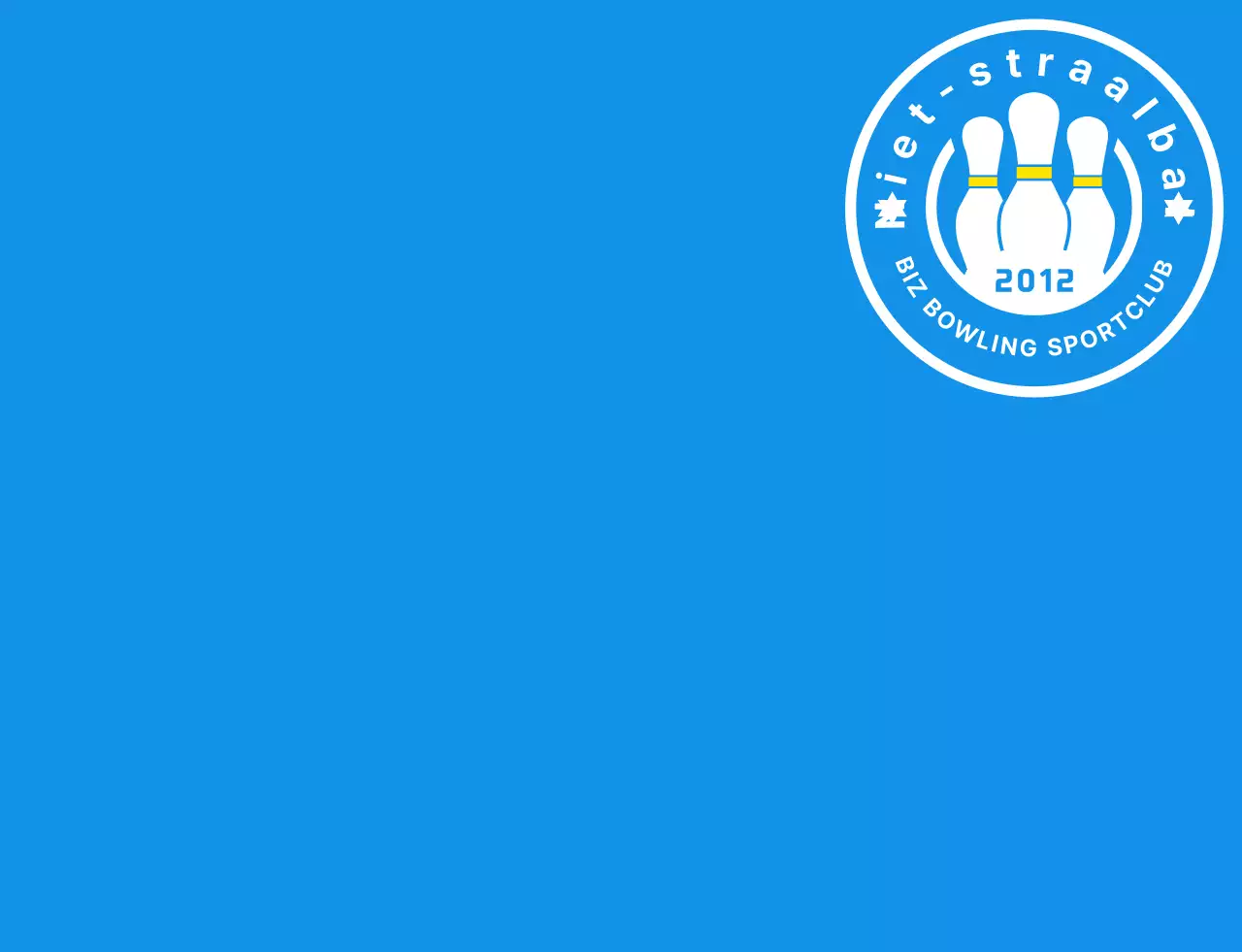 Een strakke bowlingillustratie en embleemlogo in lichtblauw, wit en geel voor een bowling sportclub.