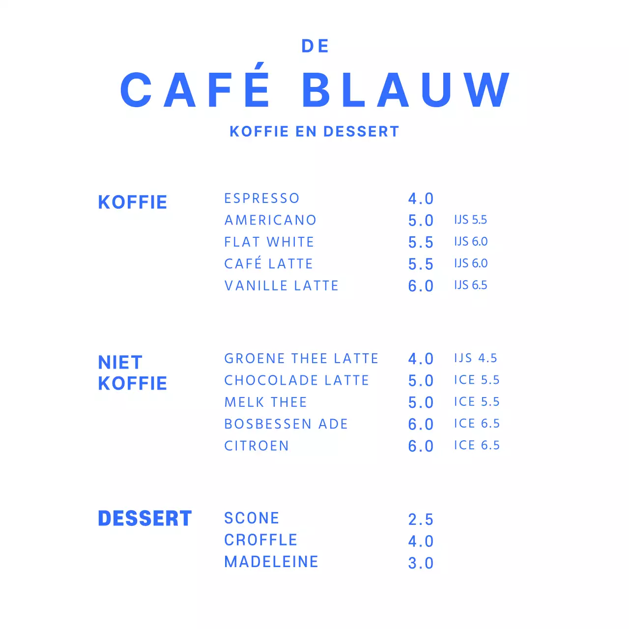 Blauwe eenvoudige cafe menubord acryl stand voor cafe