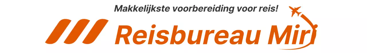 Een oranje promotieontwerp voor reizen met het logo en de naam van je reisbureau.