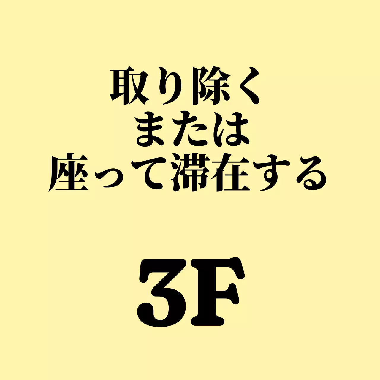 淡い黄色と黒のカフェ関連テキストとコーヒー型のキャラクターイラストで構成された温かみのある店内看板。