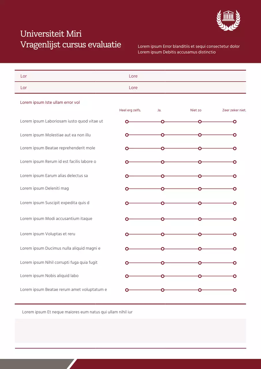 Vragenlijst cursusevaluatie Miri Universiteit Document Sjabloon Cursusevaluatie