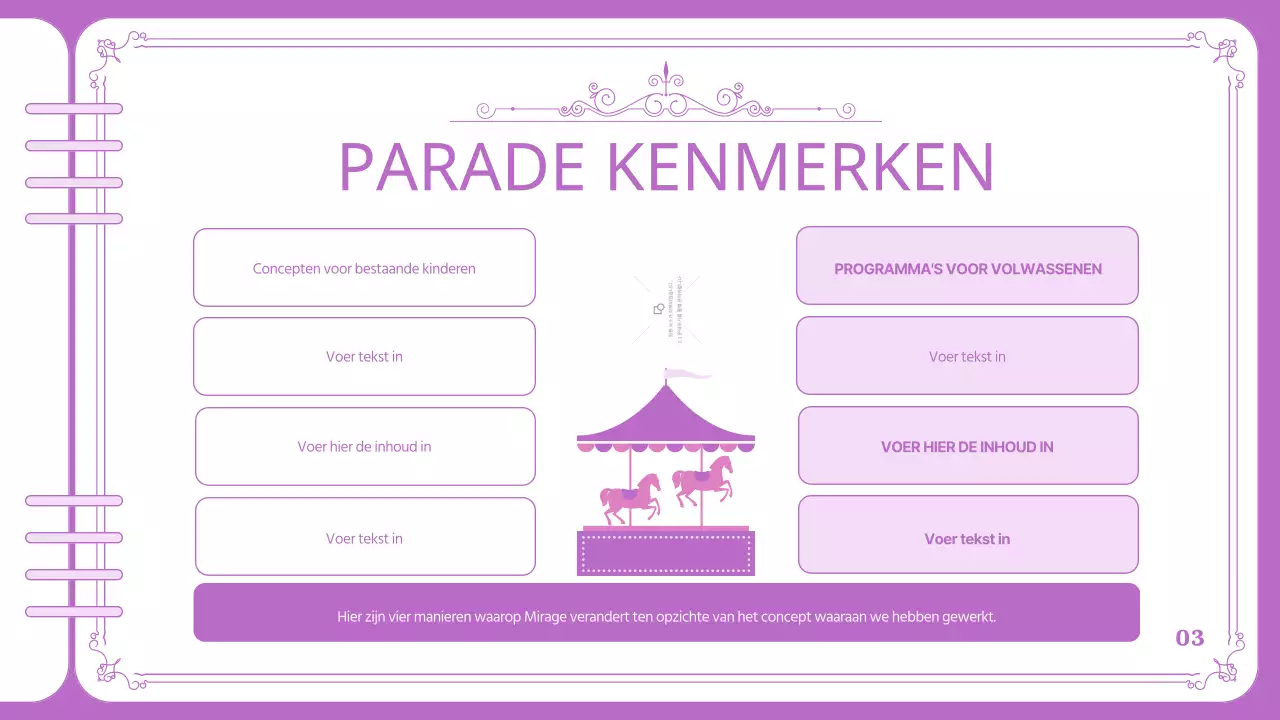 Paars, strak omlijnd pretpark paradeplan