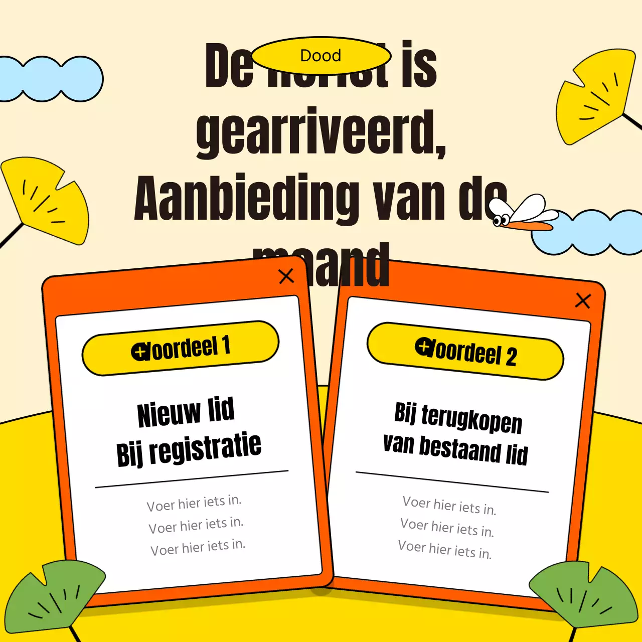 Promoot een eenvoudig najaarsevenement in een winkelcentrum in oranje en geel