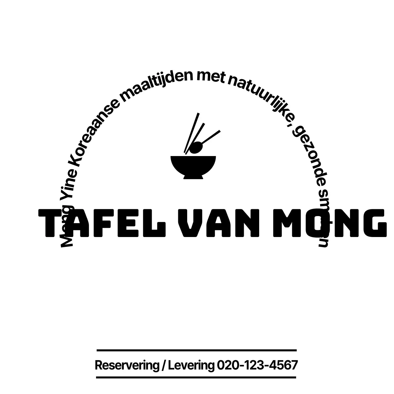 Koreaans restaurantontwerp met zwarte kom, lepel en eetstokjesillustratie