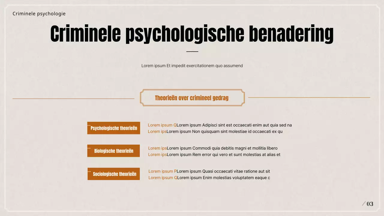 Presentatie over criminele psychologische profilering in zwart en beige