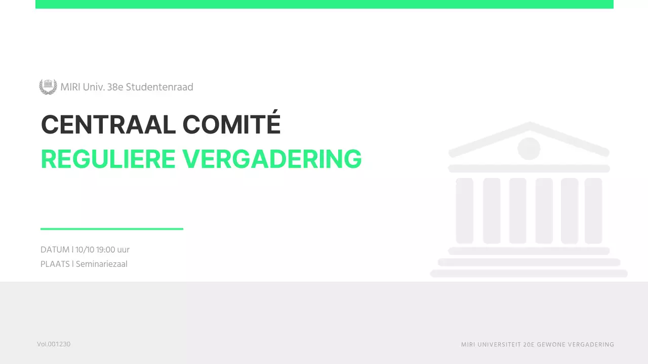 Een eenvoudige, limoengroene studentenraadsvergadering