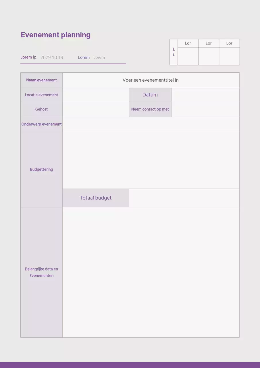 Een eenvoudige paarse evenementenplanner