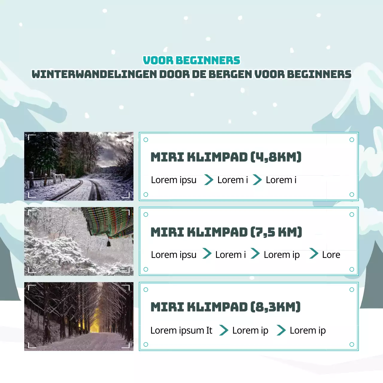 Schattige illustraties in lichtblauw en groen Veiligheidstips voor in de bergen