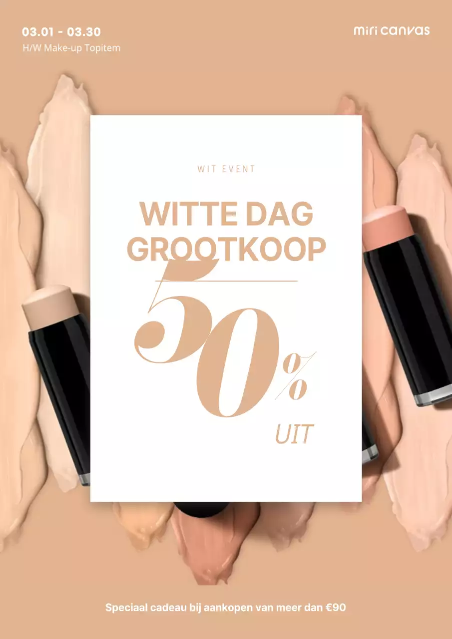 Een schone witte dag beauty sale in oker en wit Cosmetica Make-up Sale