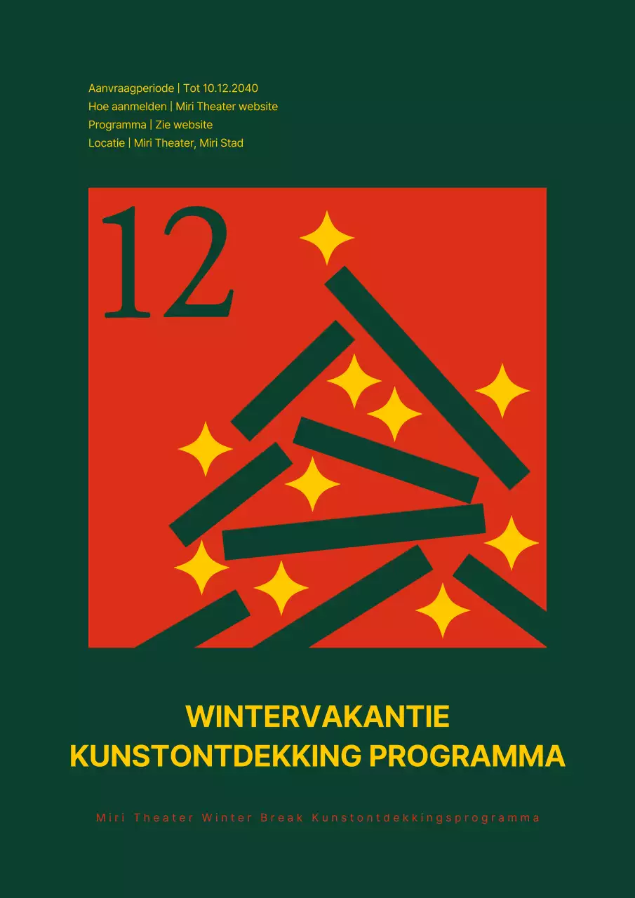 Wintervakantieprogramma met een groene en rode kerstboomsneeuwvlokconcept