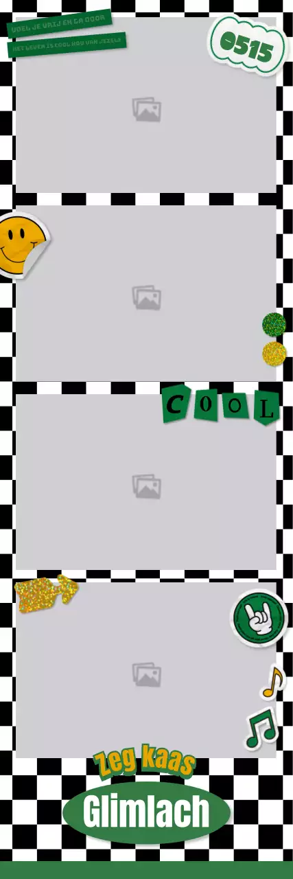 Kitscherig sticker-geïnspireerd vierkleuren fotolijstje in groen en geel