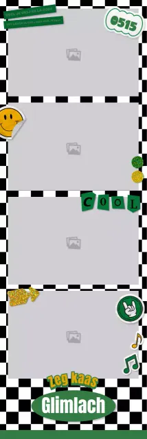 Kitscherig sticker-geïnspireerd vierkleuren fotolijstje in groen en geel